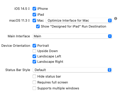 Deployment Info configuration for macOS on xcode